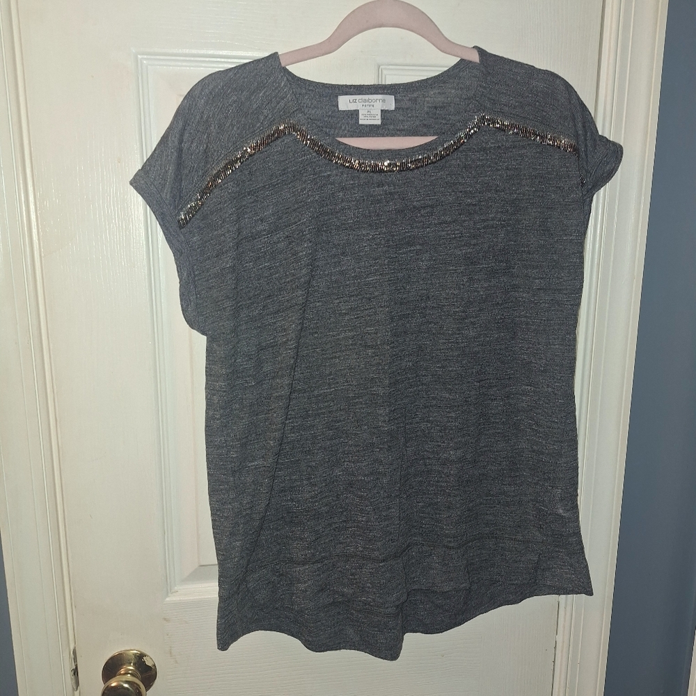 Liz Claiborn Charcoal Top with Sequin Detail